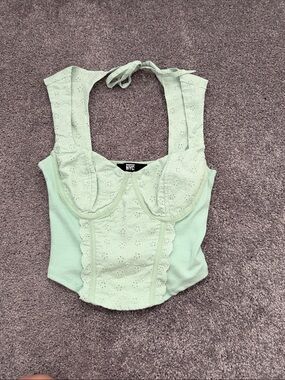 NYC Mint Eyelet Halter Corset Tank